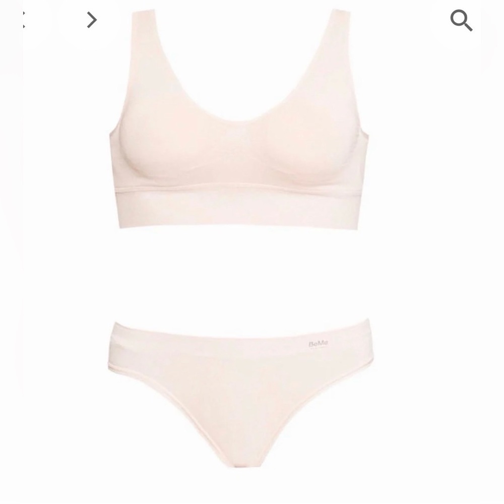 Soft Beige Invisible Bralette and Flat Front Thong Panty Set Medium NWT